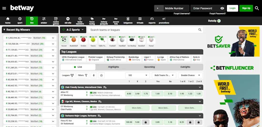 Betway Kenya Live betting Screenshot